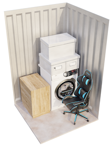 self storage unit of size 25ft² - The size of the average garden shed, you can store furniture like a queen bed, dining table & chairs.